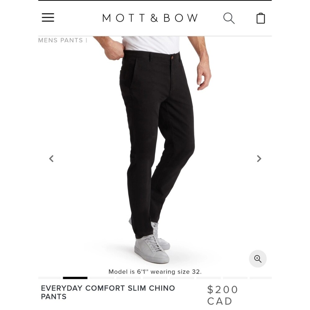 NWOT Mott & Bow Men's Everyday Comfort Slim Chino Pants in Black Size 40 40x32